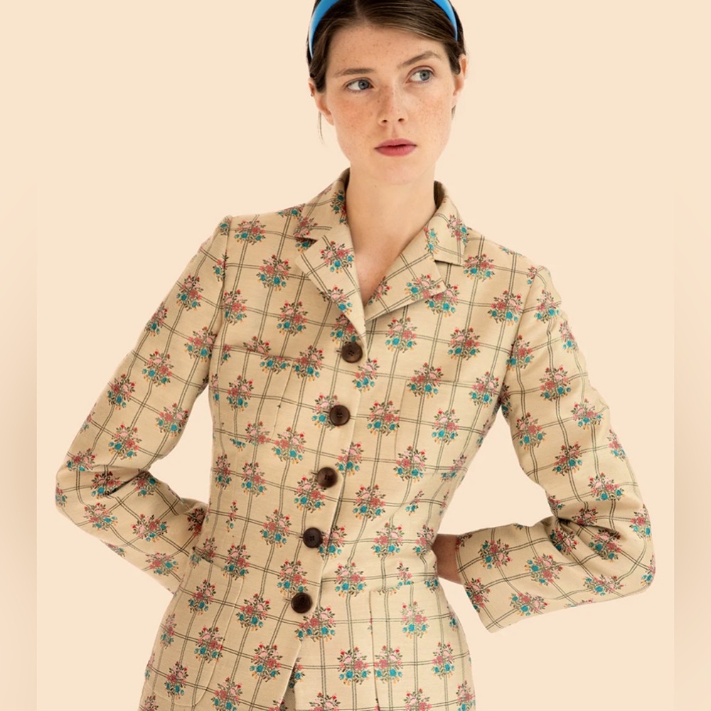 Caramel UK Women’s Blazer luxury British fashion suit jacket floral metallic